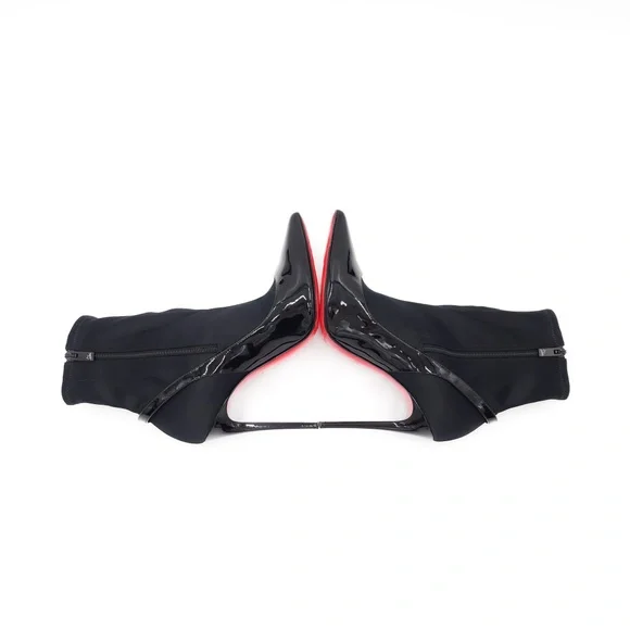 Christian Louboutin Jessie Joli Crystal Satin Black Patent Leather Bootie EU 37 - Picture 5 of 10